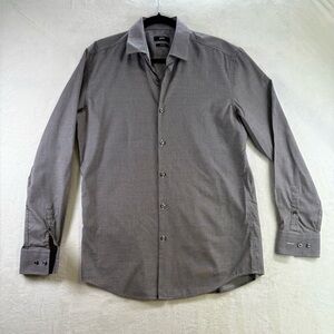 Hugo Boss Black And White Button Down Shirt Size 16.5 Slim Fit men’s dressy